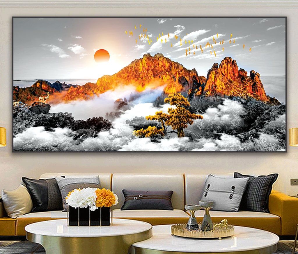 TRANH TREO PHÒNG KHÁCH HIỆN ĐẠI - TRANH TRANG TRÍ - TRANH TREO TƯỜNG PHONG CẢNH THIÊN NHIÊN - KIỂU TRANH LIỀN KHỔ | MÃ T3D-24076570