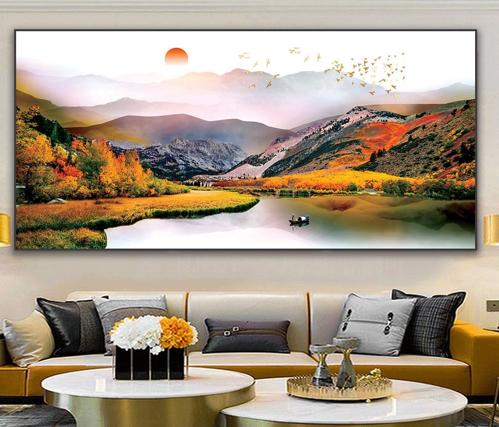 TRANH TREO PHÒNG KHÁCH HIỆN ĐẠI - TRANH TRANG TRÍ - TRANH TREO TƯỜNG PHONG CẢNH THIÊN NHIÊN - KIỂU TRANH LIỀN KHỔ | MÃ T3D-24234154