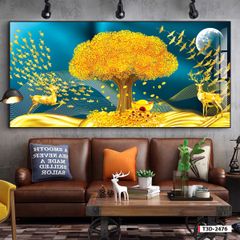 TRANH TREO TƯỜNG - PHÒNG KHÁCH PHONG THỦY - TRANH HƯƠU TÀI LỘC - KHỔ LỚN | Mã T3D-2476