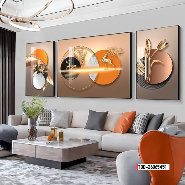 TRANH PHONG THỦY A-B-A  - TRANG TRÍ PHÒNG KHÁCH, SAU SOFA, PHÒNG NGỦ - CHỦ ĐỀ HIỆN ĐẠI HƯƠU TÀI LỘC - MÃ: T3D-26065451