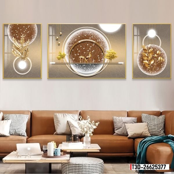 TRANH PHONG THỦY A-B-A  - TRANG TRÍ PHÒNG KHÁCH, SAU SOFA, PHÒNG NGỦ - CHỦ ĐỀ HIỆN ĐẠI HƯƠU TÀI LỘC - MÃ: T3D-26625377