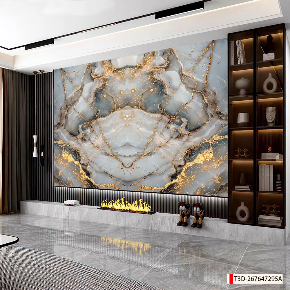 BST162 - TẤM ỐP VÂN ĐÁ ĐỐI XỨNG VÁCH TIVI - PHÒNG KHÁCH -TẤM ỐP PVC