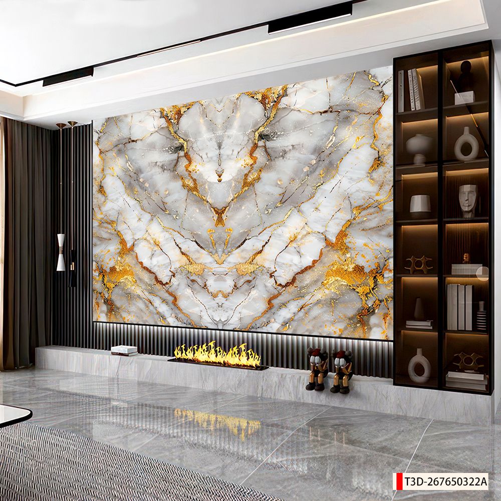 BST162 - TẤM ỐP VÂN ĐÁ ĐỐI XỨNG VÁCH TIVI - PHÒNG KHÁCH -TẤM ỐP PVC