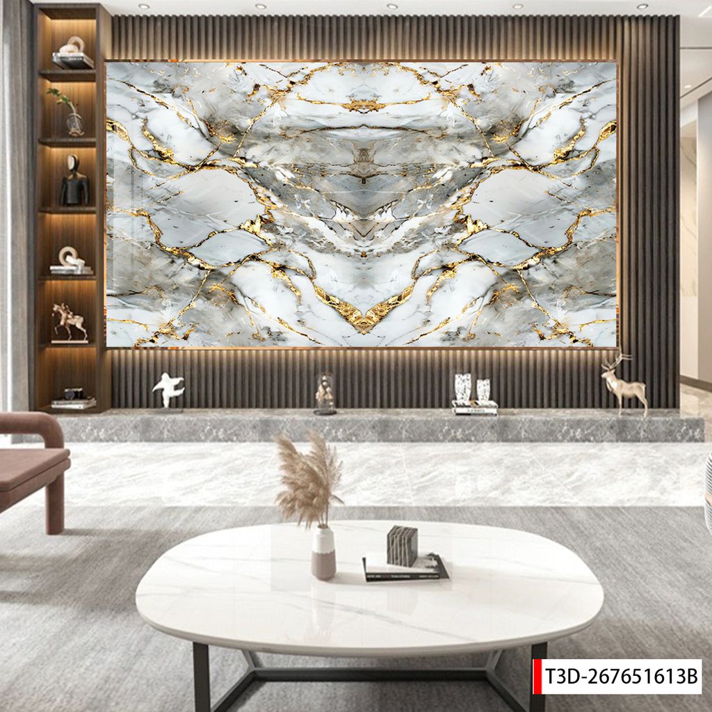 BST163 - TẤM ỐP VÂN ĐÁ ĐỐI XỨNG VÁCH TIVI - PHÒNG KHÁCH -TẤM ỐP PVC