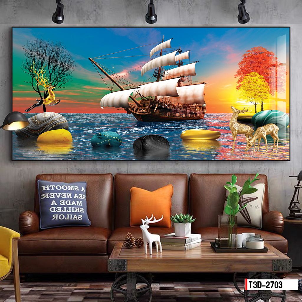 TRANH TREO TƯỜNG - PHÒNG KHÁCH - TRANH THUẬN BUỒM XUÔI GIÓ - KHỔ LỚN | MÃ T3D-2703