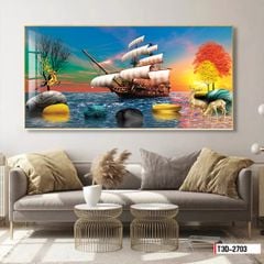 TRANH TREO TƯỜNG KHUNG HỢP KIM TITAN - TRANG TRÍ PHÒNG KHÁCH, SAU SOFA - CHỦ ĐỀ THUẬN BUỒM XUÔI GIÓ - MÃ: T3D-2703