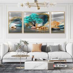 TRANH TREO TƯỜNG PHÒNG KHÁCH - TRANH HƯƠU TÀI LỘC GHÉP BỘ 3 BỨC | MÃ T3D-28119824
