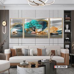 TRANH TREO TƯỜNG PHÒNG KHÁCH - TRANH HƯƠU TÀI LỘC GHÉP BỘ 3 BỨC | MÃ T3D-28119824