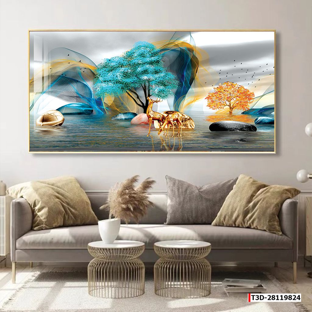 TRANH TREO TƯỜNG - PHÒNG KHÁCH PHONG THỦY - TRANH HƯƠU TÀI LỘC - KHỔ LỚN | Mã T3D-28119824
