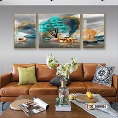 TRANH TREO TƯỜNG PHÒNG KHÁCH - TRANH HƯƠU TÀI LỘC GHÉP BỘ 3 BỨC | MÃ T3D-28119824