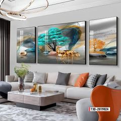 TRANH TREO TƯỜNG PHÒNG KHÁCH - TRANH HƯƠU TÀI LỘC GHÉP BỘ 3 BỨC | MÃ T3D-28119824