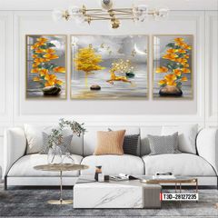 TRANH TREO TƯỜNG PHÒNG KHÁCH - TRANH HƯƠU TÀI LỘC GHÉP BỘ 3 BỨC | MÃ T3D-28127235