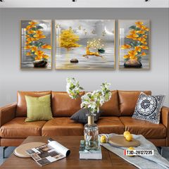 TRANH TREO TƯỜNG PHÒNG KHÁCH - TRANH HƯƠU TÀI LỘC GHÉP BỘ 3 BỨC | MÃ T3D-28127235