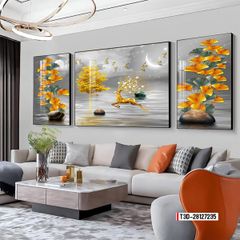 TRANH TREO TƯỜNG PHÒNG KHÁCH - TRANH HƯƠU TÀI LỘC GHÉP BỘ 3 BỨC | MÃ T3D-28127235
