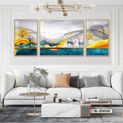 TRANH TREO TƯỜNG PHÒNG KHÁCH - TRANH HƯƠU TÀI LỘC GHÉP BỘ 3 BỨC | MÃ T3D-28147067