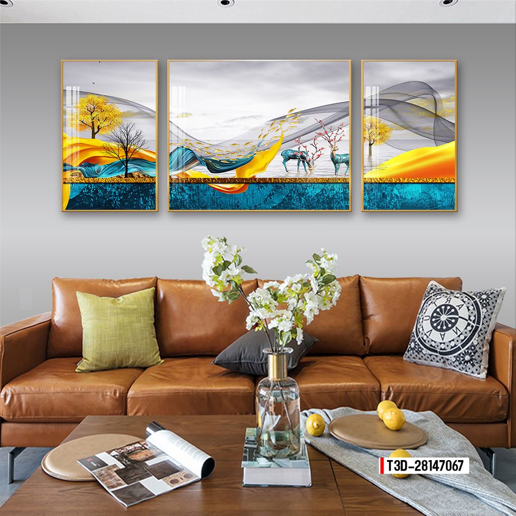 TRANH TREO TƯỜNG PHÒNG KHÁCH - TRANH HƯƠU TÀI LỘC GHÉP BỘ 3 BỨC | MÃ T3D-28147067