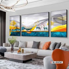 TRANH TREO TƯỜNG PHÒNG KHÁCH - TRANH HƯƠU TÀI LỘC GHÉP BỘ 3 BỨC | MÃ T3D-28147067