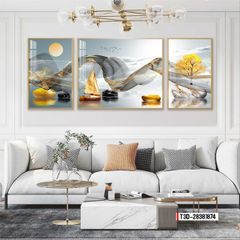 TRANH TREO TƯỜNG PHÒNG KHÁCH - TRANH HƯƠU TÀI LỘC GHÉP BỘ 3 BỨC | MÃ T3D-283818749