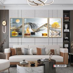 TRANH TREO TƯỜNG PHÒNG KHÁCH - TRANH HƯƠU TÀI LỘC GHÉP BỘ 3 BỨC | MÃ T3D-283818749