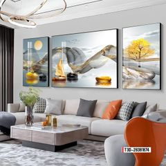TRANH TREO TƯỜNG PHÒNG KHÁCH - TRANH HƯƠU TÀI LỘC GHÉP BỘ 3 BỨC | MÃ T3D-283818749