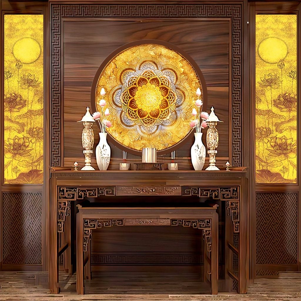 TRANH TREO PHÒNG THỜ - TRANH ĐIỆN TRÚC CHỈ MANDALA | MÃ T3D-2918