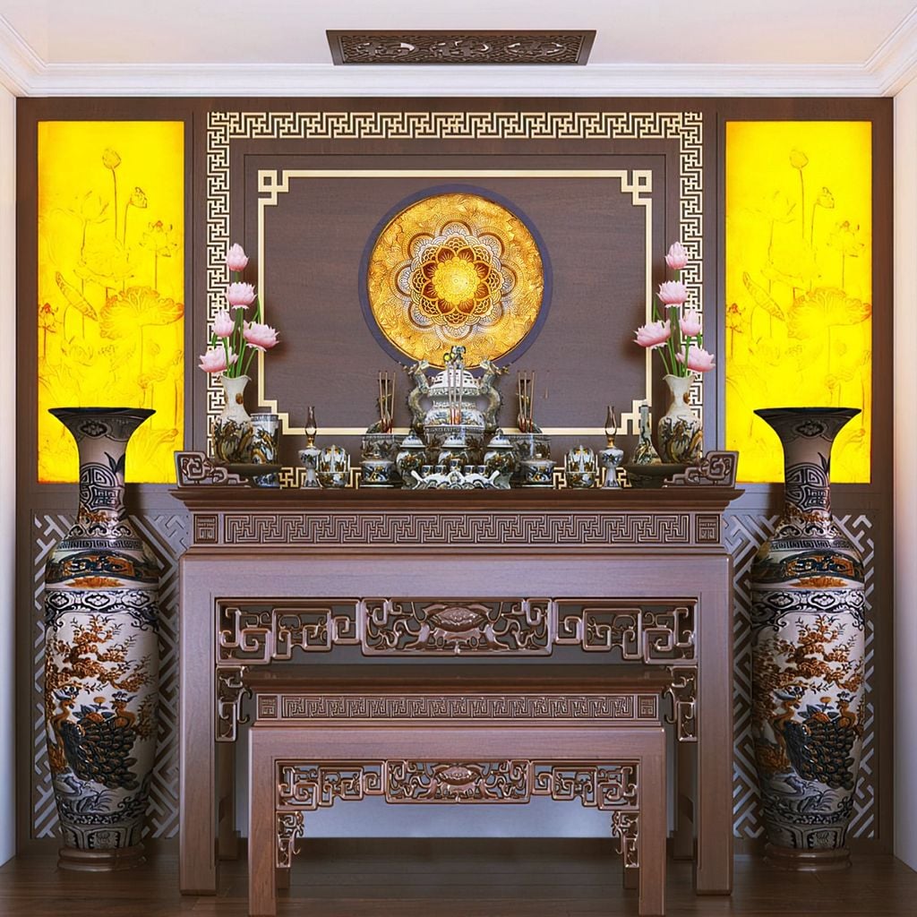 TRANH TREO PHÒNG THỜ - TRANH ĐIỆN TRÚC CHỈ MANDALA | MÃ T3D-2918