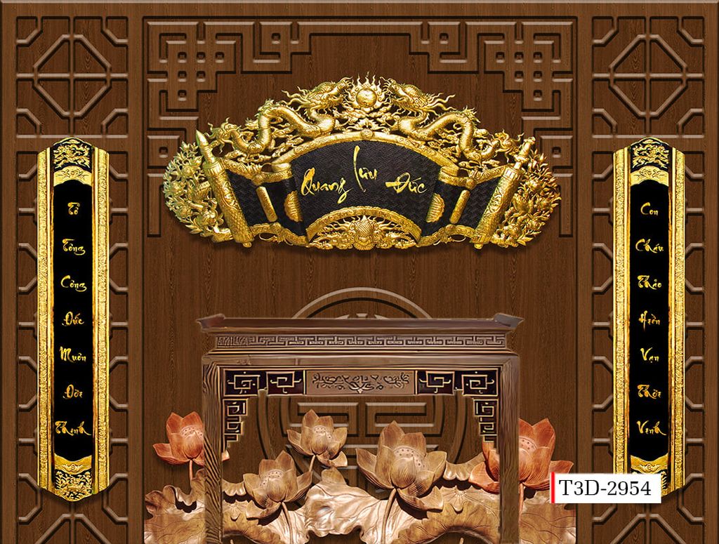 TRANH VẢI DÁN TƯỜNG 3D PHÒNG THỜ - TRANH VẢI TRÚC CHỈ | MÃ T3D-2954