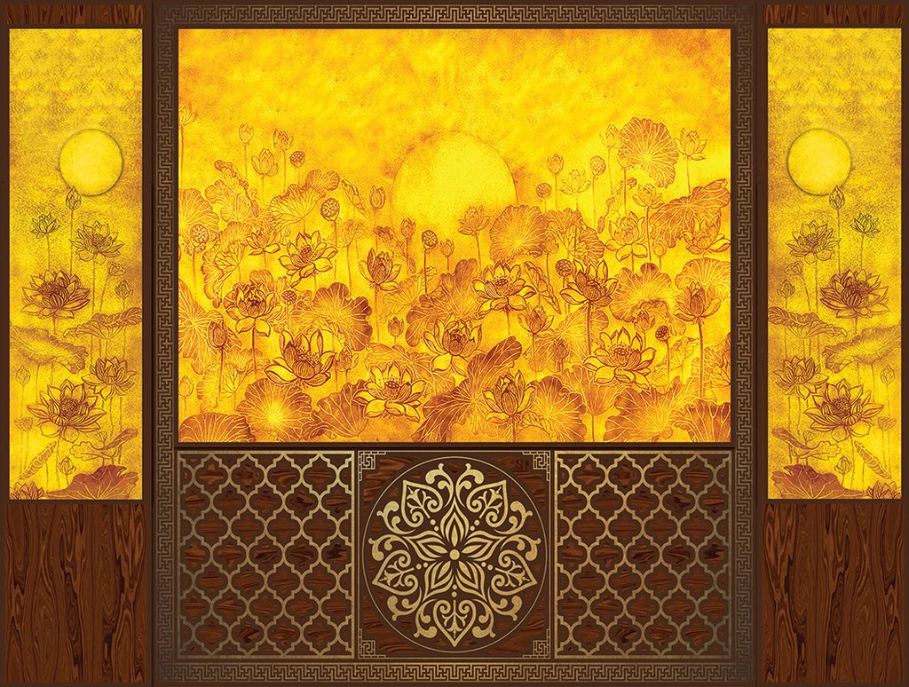 TRANH VẢI DÁN TƯỜNG 3D PHÒNG THỜ - TRANH VẢI TRÚC CHỈ | MÃ T3D-2955