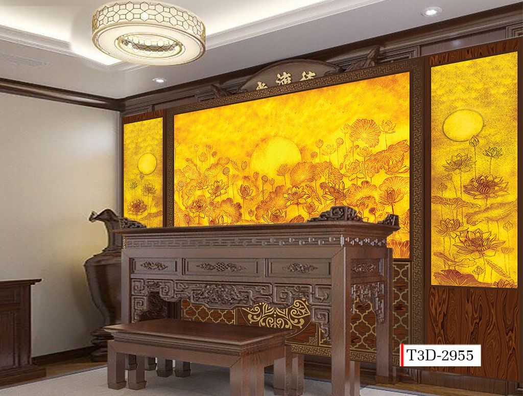 TRANH VẢI DÁN TƯỜNG 3D PHÒNG THỜ - TRANH VẢI TRÚC CHỈ | MÃ T3D-2955