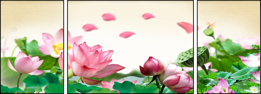 TRANH TREO TƯỜNG PHÒNG KHÁCH - TRANH HOA SEN GHÉP BỘ 3 BỨC | MÃ T3D-3061