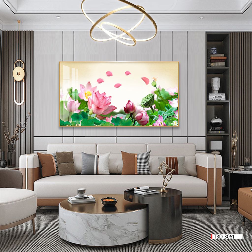 TRANH TREO TƯỜNG PHÒNG KHÁCH - TRANH HOA SEN  | MÃ T3D-3061