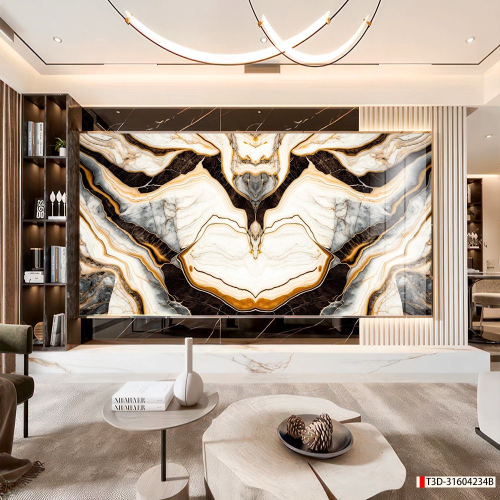 BST143 - TẤM PVC ỐP TƯỜNG - TRANG TRÍ PHÒNG KHÁCH, SAU SOFA, LỄ TÂN - TRANH VÂN ĐÁ ĐỐI XỨNG - KHỔ LỚN