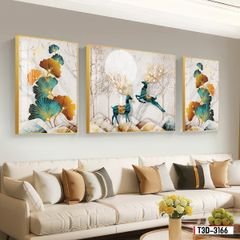 BST130 - TRANH PHONG THỦY A-B-A  - TRANG TRÍ PHÒNG KHÁCH, SAU SOFA, PHÒNG NGỦ - CHỦ ĐỀ HIỆN ĐẠI HƯƠU TÀI LỘC - KHỔ LỚN