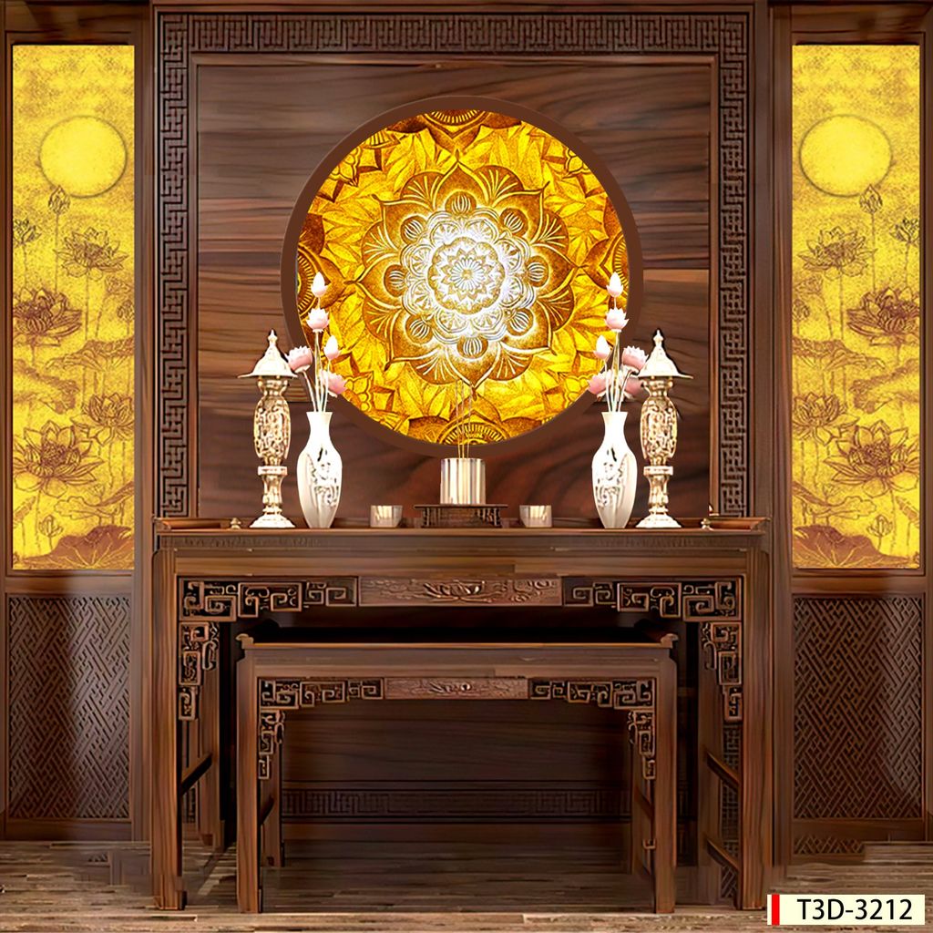 TRANH TREO PHÒNG THỜ - TRANH ĐIỆN TRÚC CHỈ MANDALA | MÃ T3D-3212