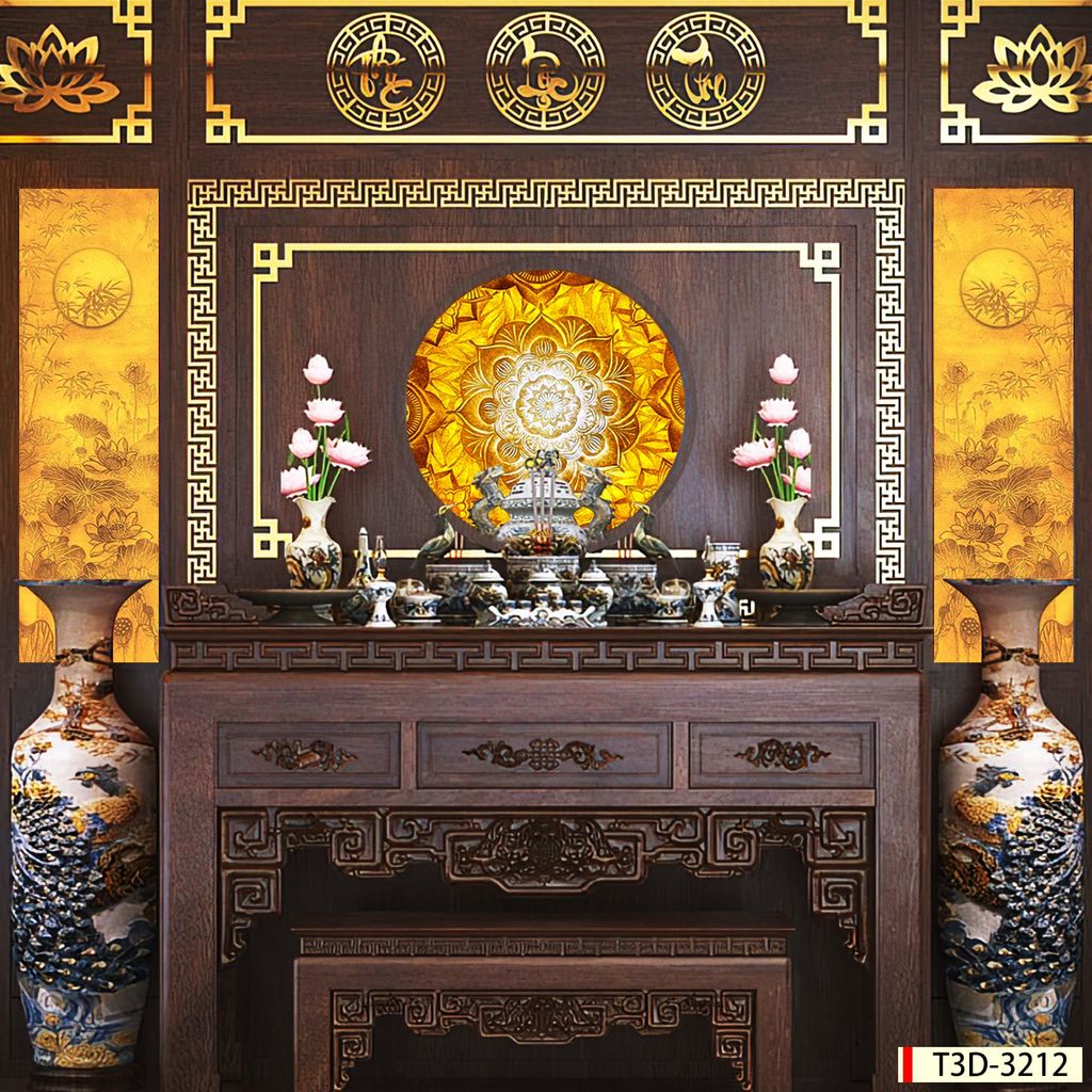 TRANH TREO PHÒNG THỜ - TRANH ĐIỆN TRÚC CHỈ MANDALA | MÃ T3D-3212