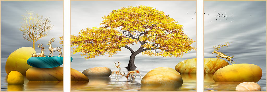 TRANH TREO TƯỜNG PHÒNG KHÁCH - TRANH HƯƠU TÀI LỘC | MÃ T3D-3218