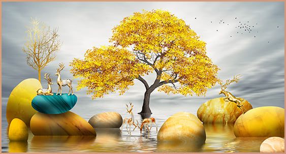 TRANH TREO TƯỜNG PHÒNG KHÁCH - TRANH HƯƠU TÀI LỘC - KHỔ LỚN | Mã T3D-3218