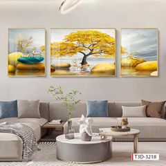 BST169 -TRANH PHONG THỦY 3D - TRANG TRÍ PHÒNG KHÁCH, SAU SOFA, PHÒNG NGỦ - CHỦ ĐỀ HIỆN ĐẠI HƯƠU TÀI LỘC