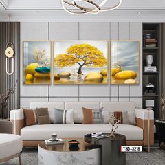 BST48 - TRANH TREO TƯỜNG - PHÒNG KHÁCH, SAU SOFA - PHONG CÁCH HIỆN ĐẠI HƯƠU TÀI LỘC - GHÉP BỘ 3 BỨC