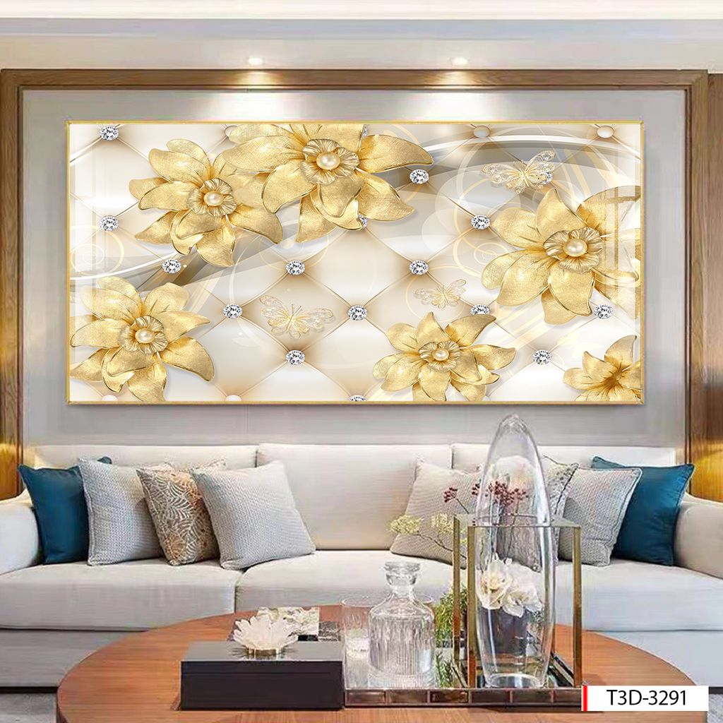 BST32 - TRANH TREO TƯỜNG - TRANG TRÍ PHÒNG KHÁCH, SAU SOFA - CHỦ ĐỀ HOA 3D - KHỔ LỚN