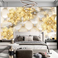 TRANH VẢI DÁN TƯỜNG 3D PHÒNG KHÁCH - TRANH HOA 3D | MÃ T3D-3430