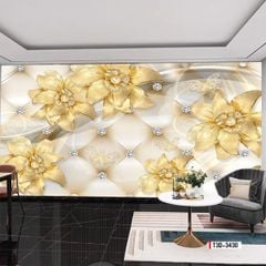 TRANH VẢI DÁN TƯỜNG 3D PHÒNG KHÁCH - TRANH HOA 3D | MÃ T3D-3430