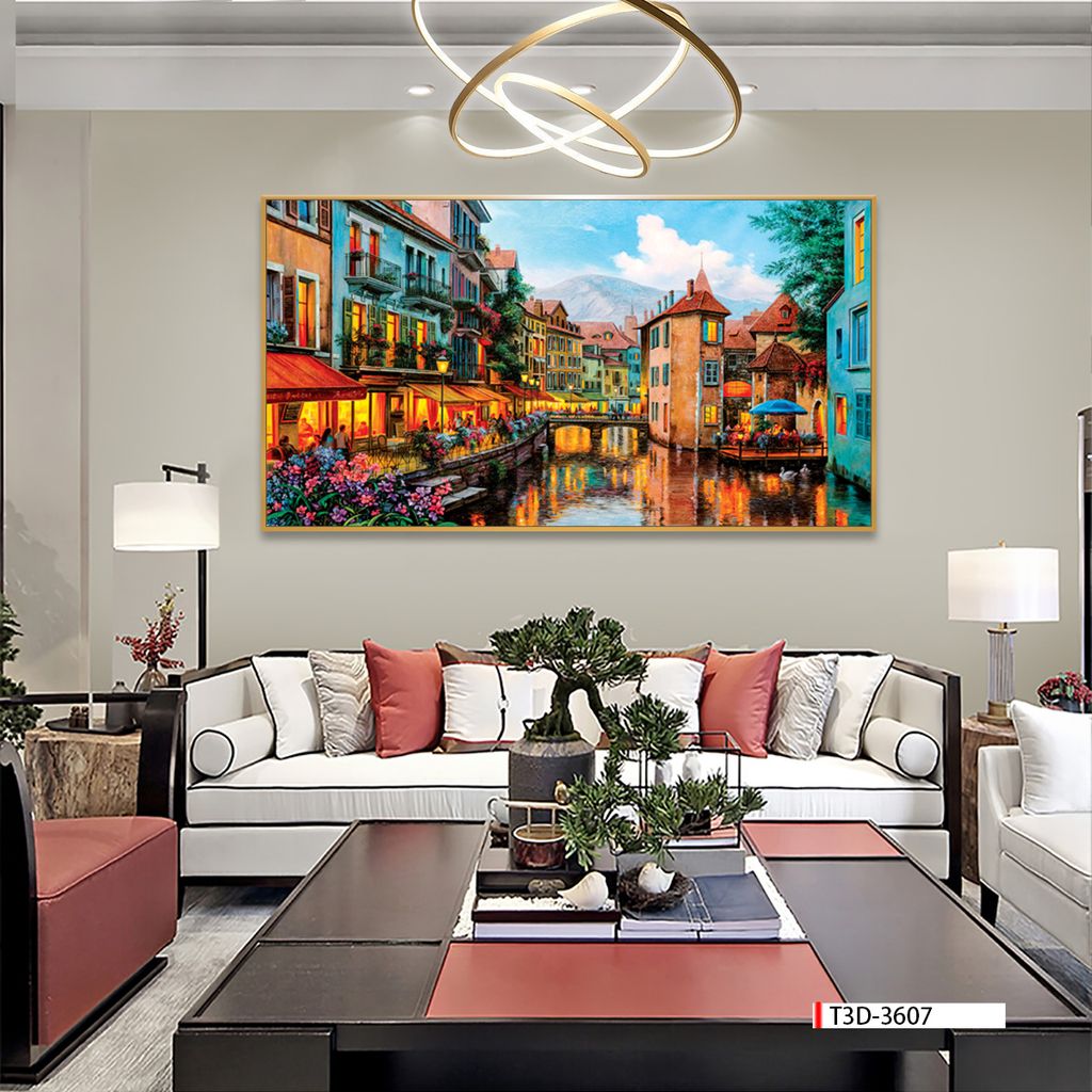 TRANH TREO TƯỜNG PHÒNG KHÁCH - TRANH PHONG CẢNH CHÂU ÂU CỔ ĐIỂN - KHỔ LỚN | MÃ T3D-3607