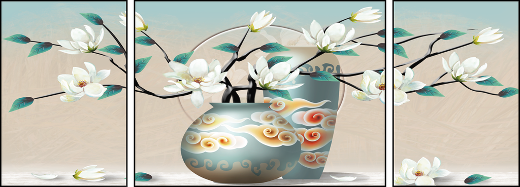 TRANH TREO TƯỜNG PHÒNG KHÁCH - TRANH HOA 3D GHÉP BỘ 3 BỨC | MÃ T3D-423