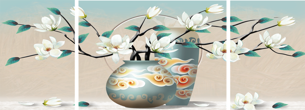 TRANH TREO TƯỜNG PHÒNG KHÁCH - TRANH HOA 3D GHÉP BỘ 3 BỨC | MÃ T3D-423