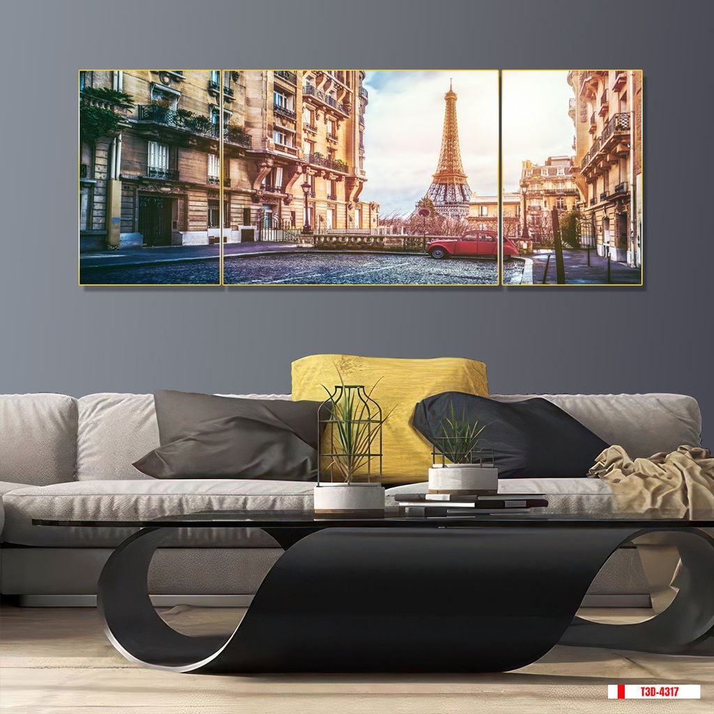 TRANH TREO TƯỜNG PHÒNG KHÁCH - TRANH PHONG CẢNH KIẾN TRÚC CHÂU ÂU - GHÉP BỘ 3 BỨC | MÃ T3D-4317