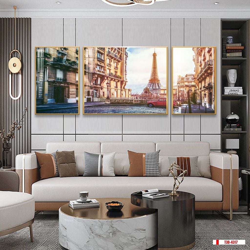 TRANH TREO TƯỜNG PHÒNG KHÁCH - TRANH PHONG CẢNH KIẾN TRÚC CHÂU ÂU - GHÉP BỘ 3 BỨC | MÃ T3D-4317