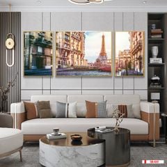 TRANH TREO TƯỜNG PHÒNG KHÁCH - TRANH PHONG CẢNH KIẾN TRÚC CHÂU ÂU - GHÉP BỘ 3 BỨC | MÃ T3D-4317
