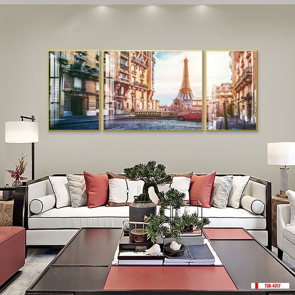 TRANH TREO TƯỜNG PHÒNG KHÁCH - TRANH PHONG CẢNH KIẾN TRÚC CHÂU ÂU - GHÉP BỘ 3 BỨC | MÃ T3D-4317