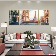 TRANH TREO TƯỜNG PHÒNG KHÁCH - TRANH PHONG CẢNH KIẾN TRÚC CHÂU ÂU - GHÉP BỘ 3 BỨC | MÃ T3D-4317